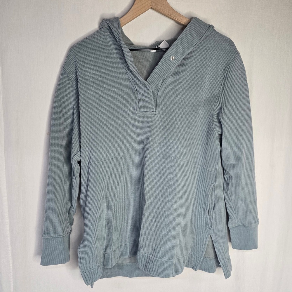 Athleta Coaster Luxe Waffle Hoodie Women S Blue Tencel Blend Athleisure Pullover